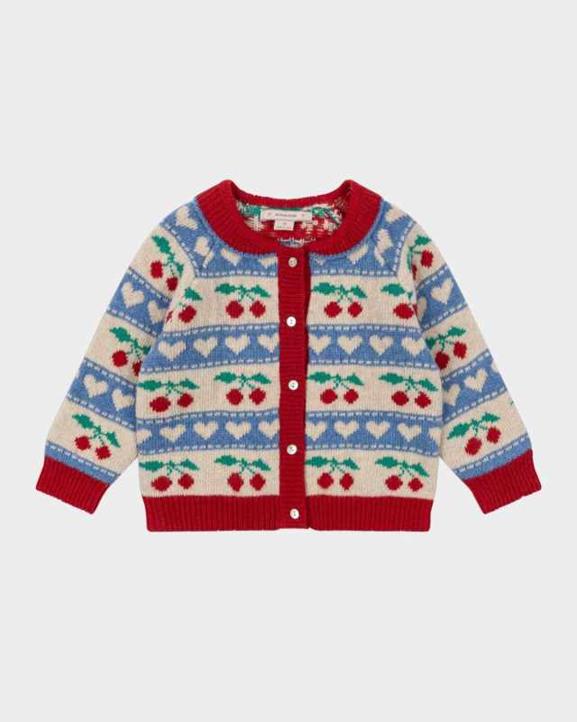 Girl's Belou Flower Intarsia Knit Cardigan, Size 9M-10